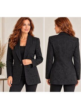 Joan & David Vintage 90s Black Rose Jacquard Blazer 8 Goth Whimsigoth Tailored